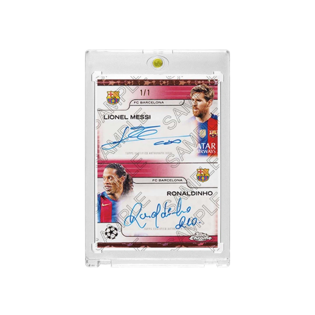 Barcelona Messi Ronaldinho Dual Facsimile Signature Football Card Fan Made, With Magnetic Protective Card Case